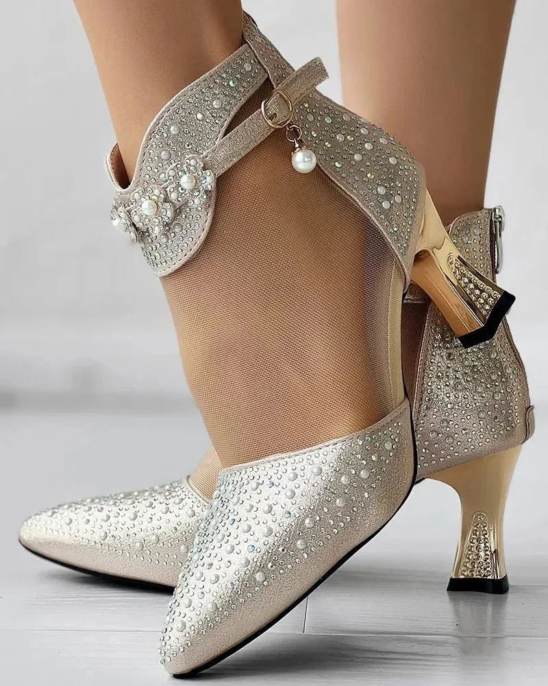 RYAMAG Ankle Buckle Pearl Bedazzled Shoes