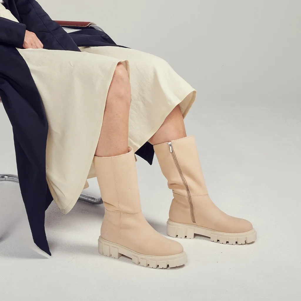 SHEARLING LEATHER CHUNKY MID BOOTS