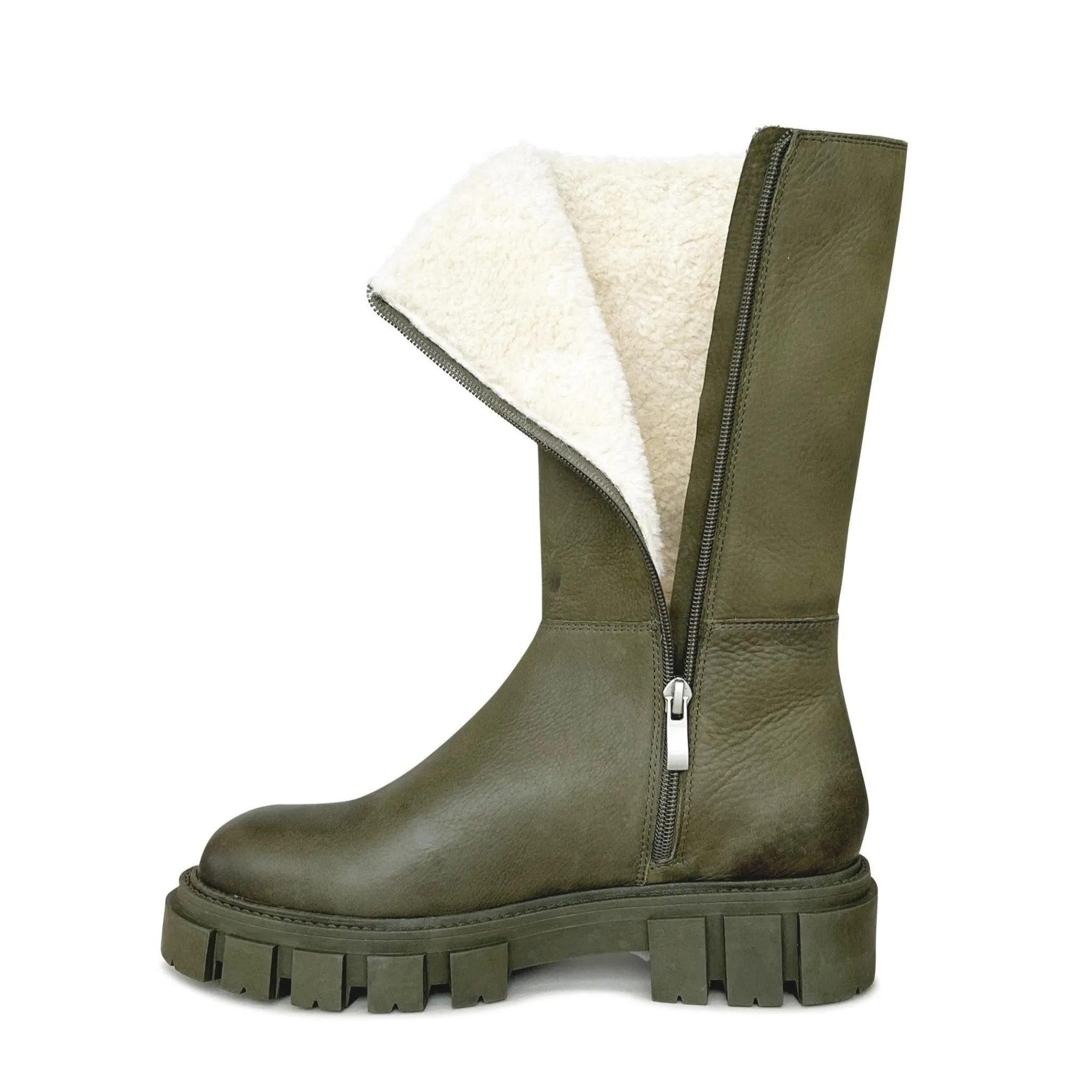 SHEARLING LEATHER CHUNKY MID BOOTS