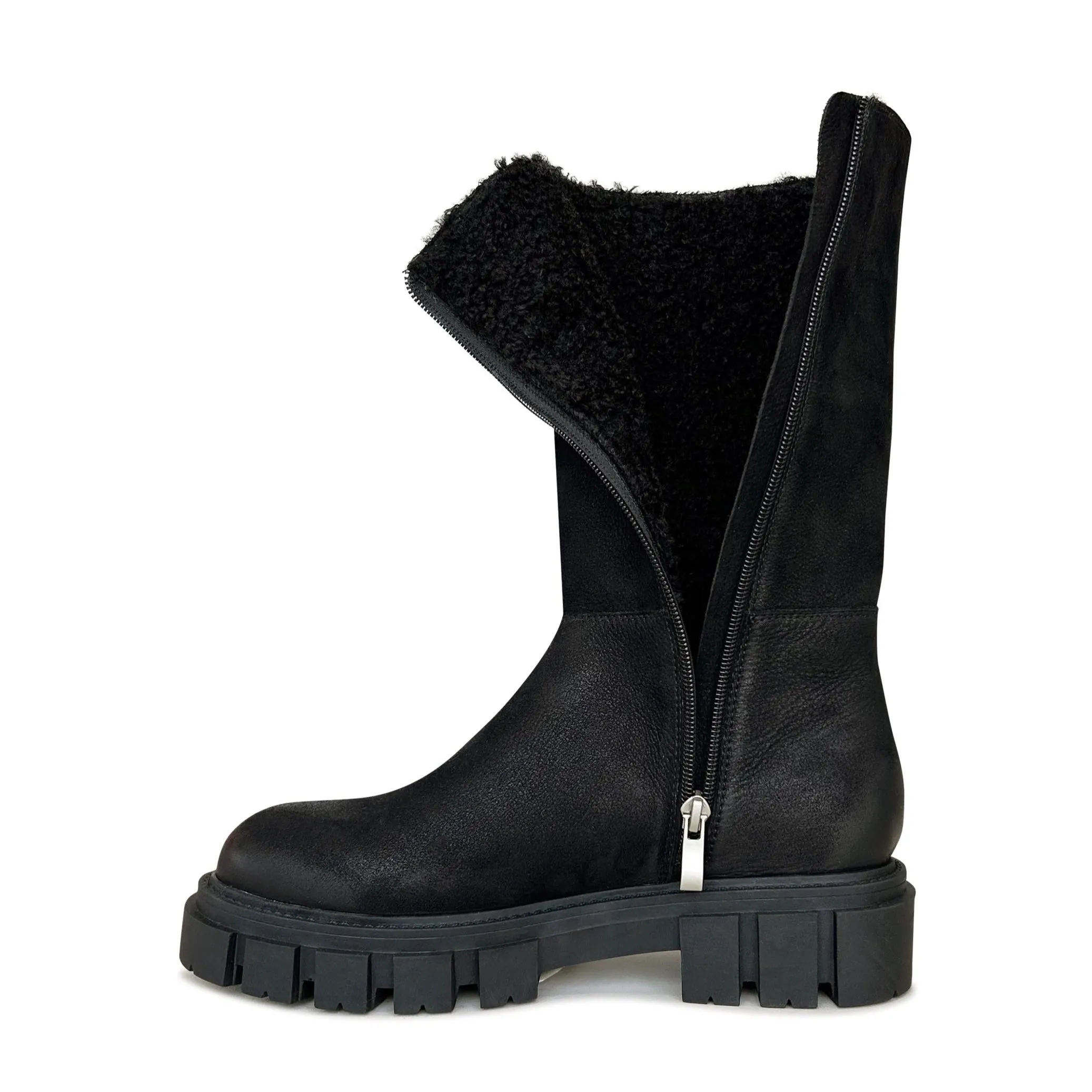 SHEARLING LEATHER CHUNKY MID BOOTS