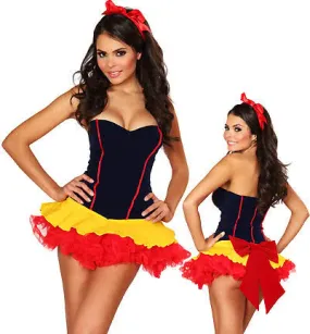 Short Dress Snow White Halloween Custome With Red Bowknot for Women