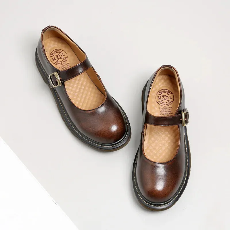Small Leather Shoes New Breathable Round Head Soft Girl Retro College Style Summer Word Buckle Mary Jane Women's Shoes