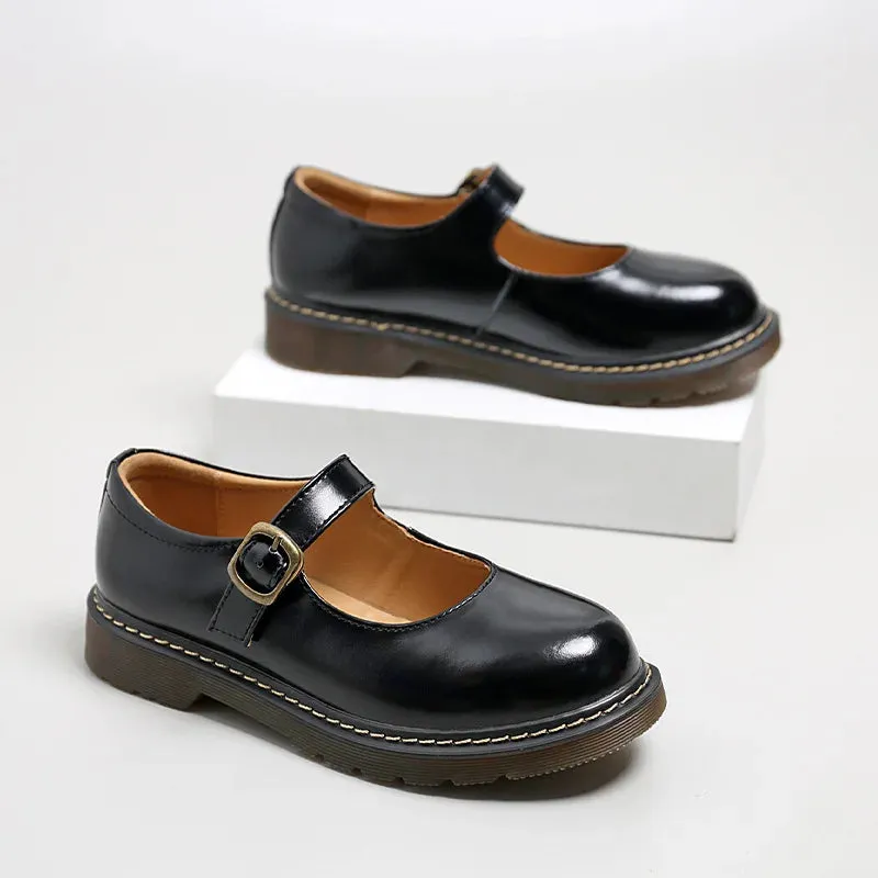 Small Leather Shoes New Breathable Round Head Soft Girl Retro College Style Summer Word Buckle Mary Jane Women's Shoes