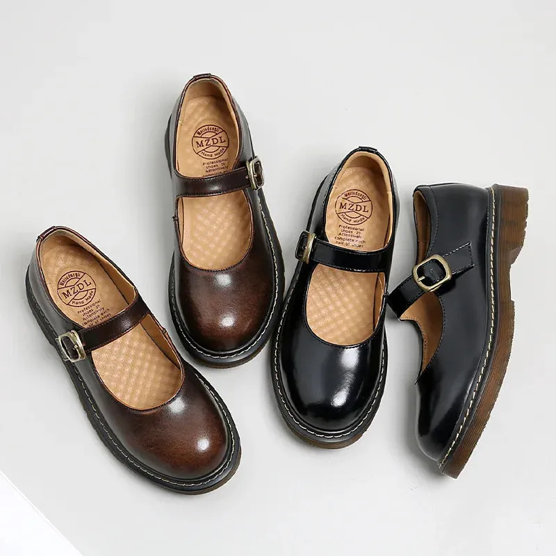 Small Leather Shoes New Breathable Round Head Soft Girl Retro College Style Summer Word Buckle Mary Jane Women's Shoes