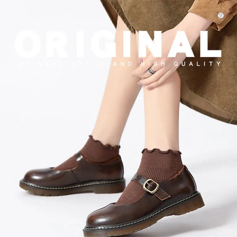 Small Leather Shoes New Breathable Round Head Soft Girl Retro College Style Summer Word Buckle Mary Jane Women's Shoes