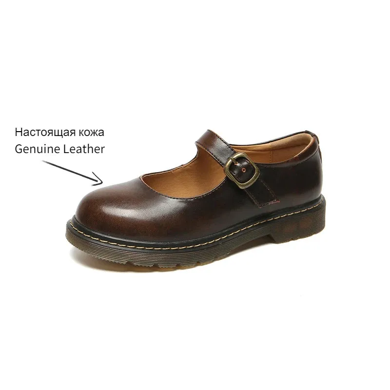 Small Leather Shoes New Breathable Round Head Soft Girl Retro College Style Summer Word Buckle Mary Jane Women's Shoes