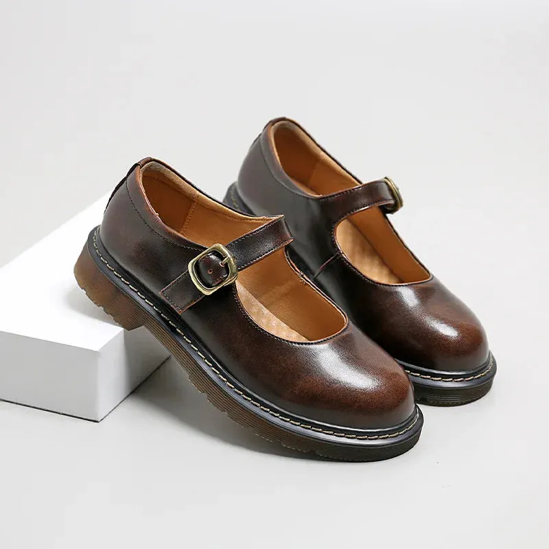 Small Leather Shoes New Breathable Round Head Soft Girl Retro College Style Summer Word Buckle Mary Jane Women's Shoes