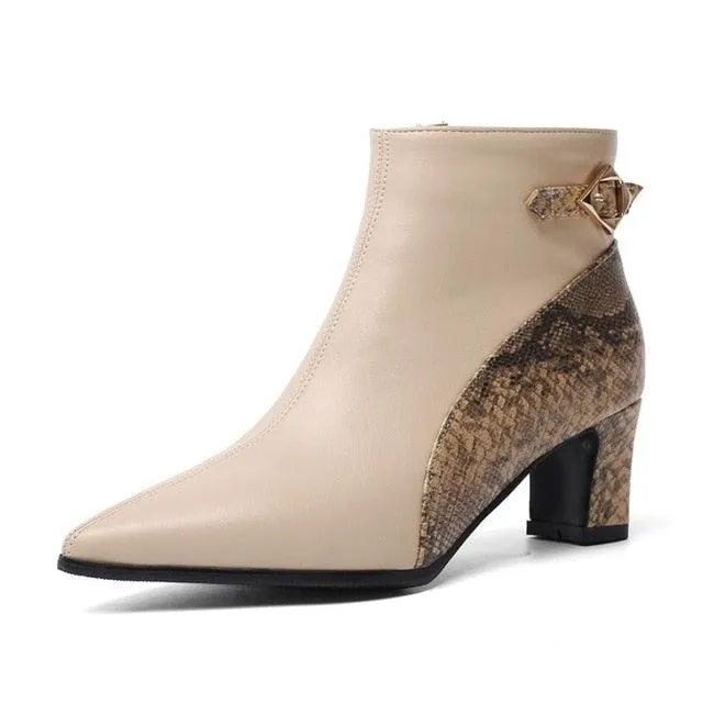Snake Print Buckle Ankle Boots