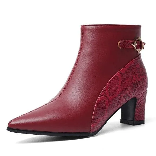 Snake Print Buckle Ankle Boots