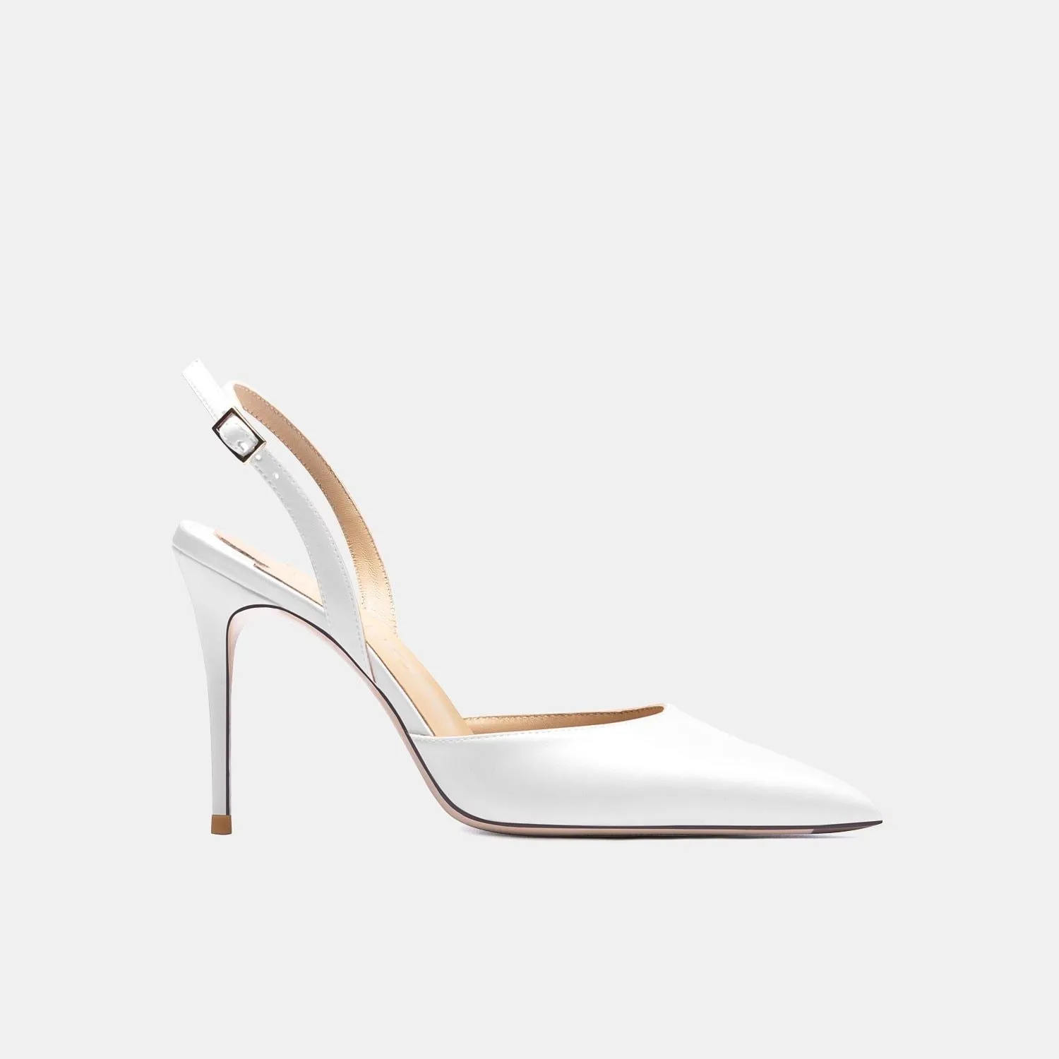 Summer High Heel Backstrap Genuine Leather Pointed Toe Bridal Pumps With Buckle