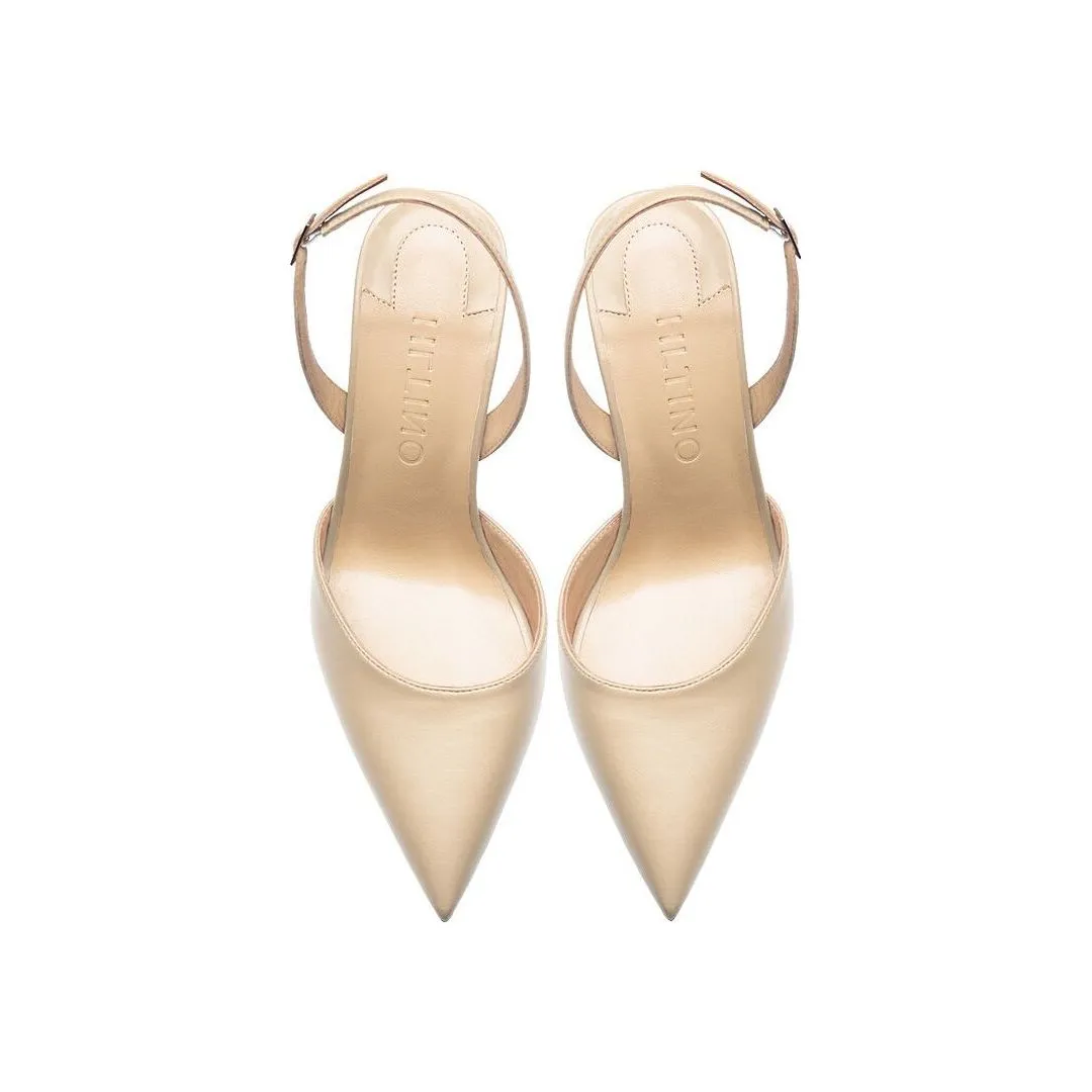 Summer High Heel Backstrap Genuine Leather Pointed Toe Bridal Pumps With Buckle