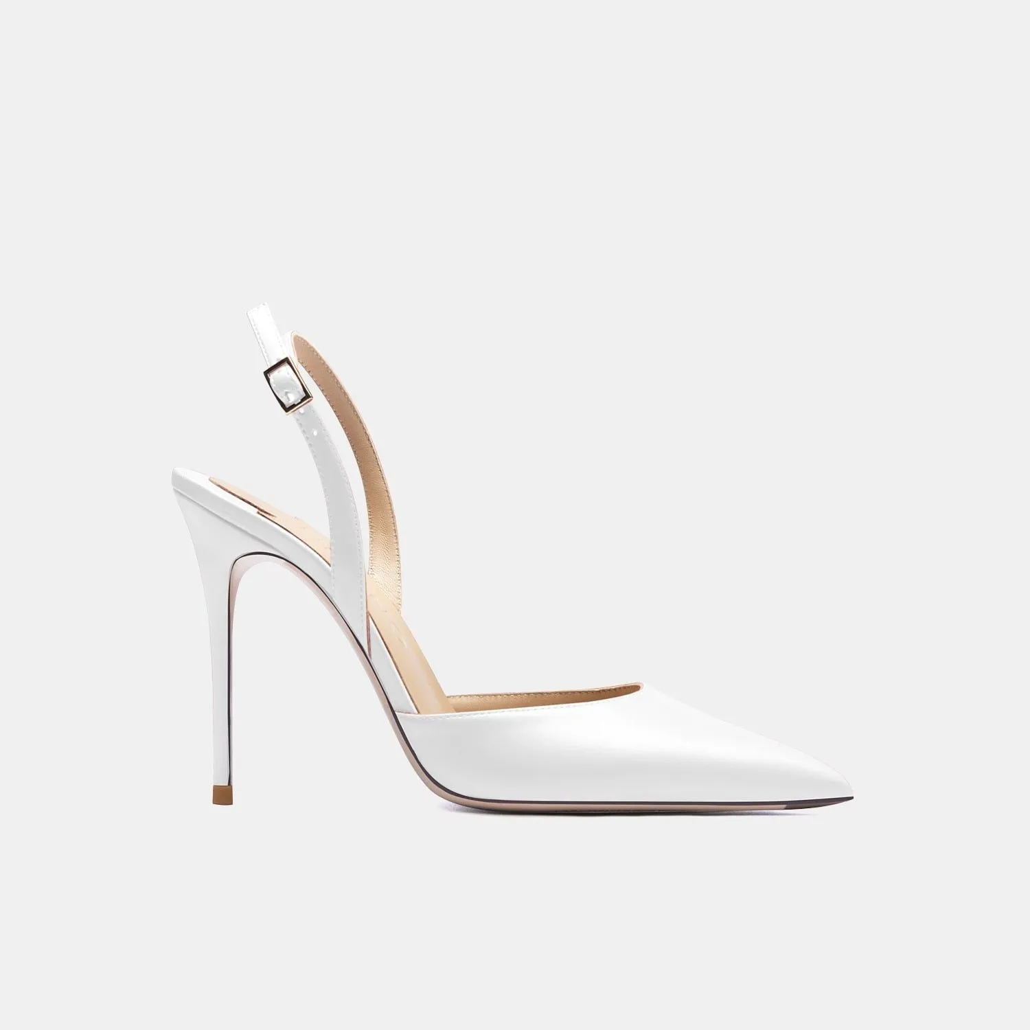 Summer High Heel Backstrap Genuine Leather Pointed Toe Bridal Pumps With Buckle