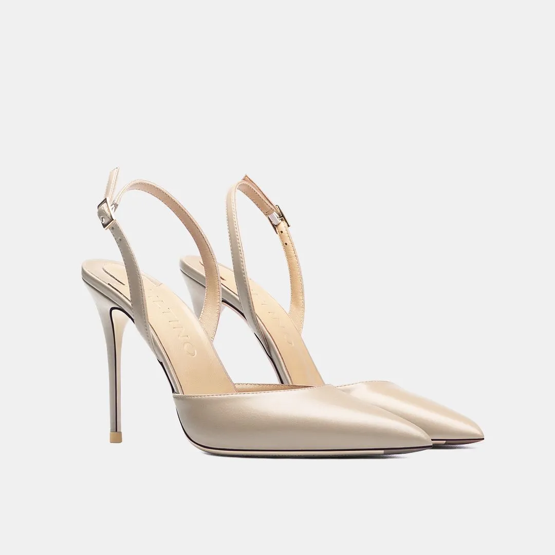 Summer High Heel Backstrap Genuine Leather Pointed Toe Bridal Pumps With Buckle