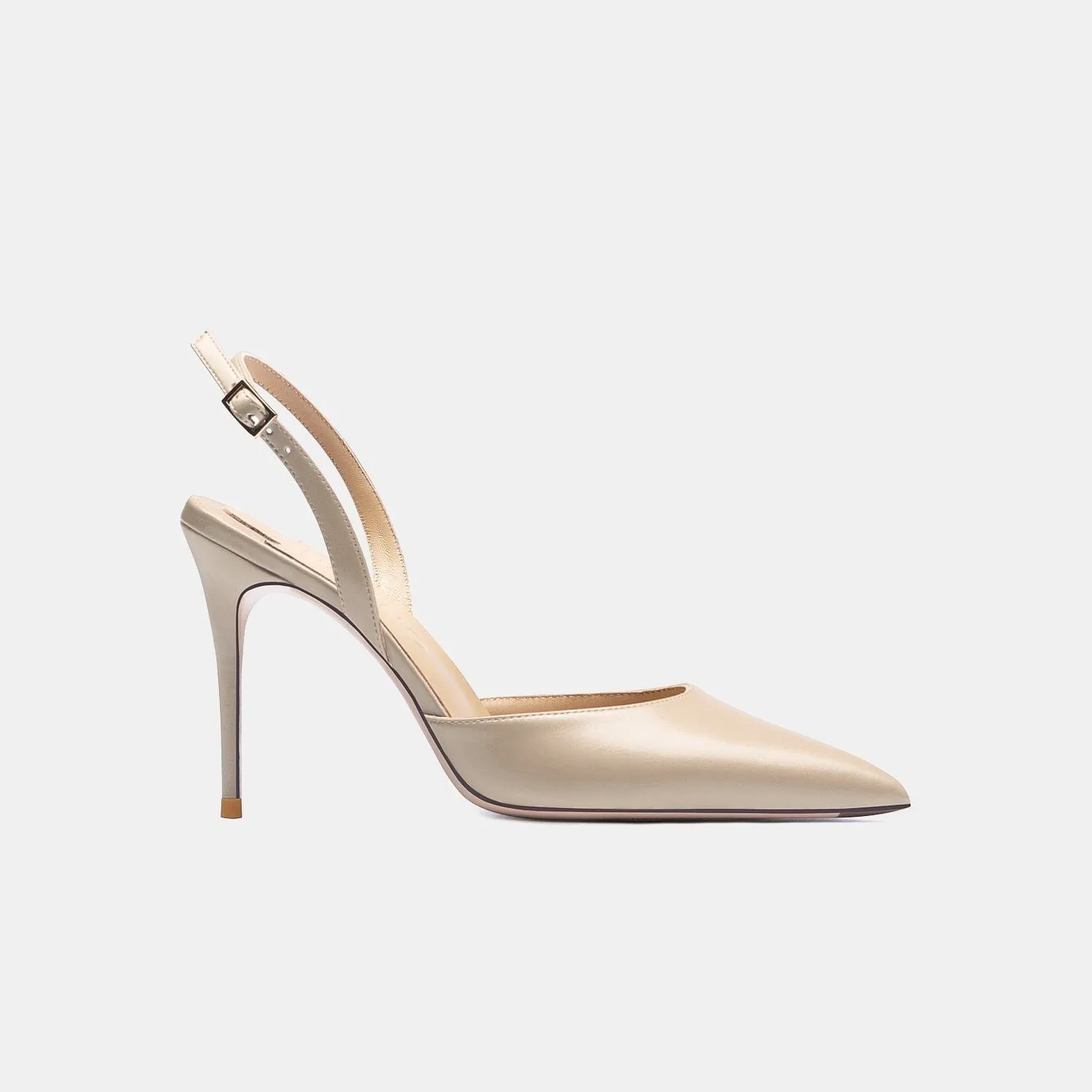 Summer High Heel Backstrap Genuine Leather Pointed Toe Bridal Pumps With Buckle