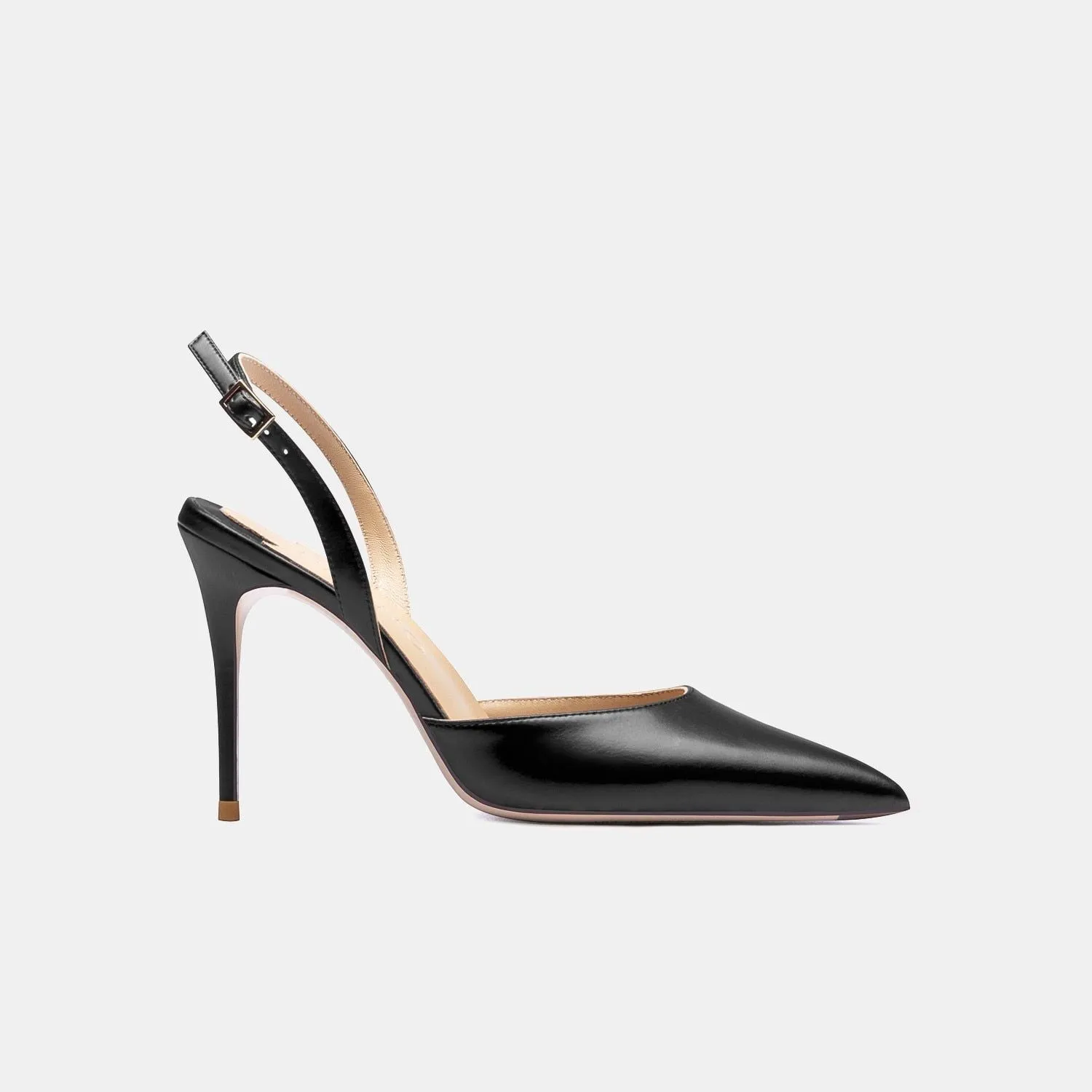 Summer High Heel Backstrap Genuine Leather Pointed Toe Bridal Pumps With Buckle