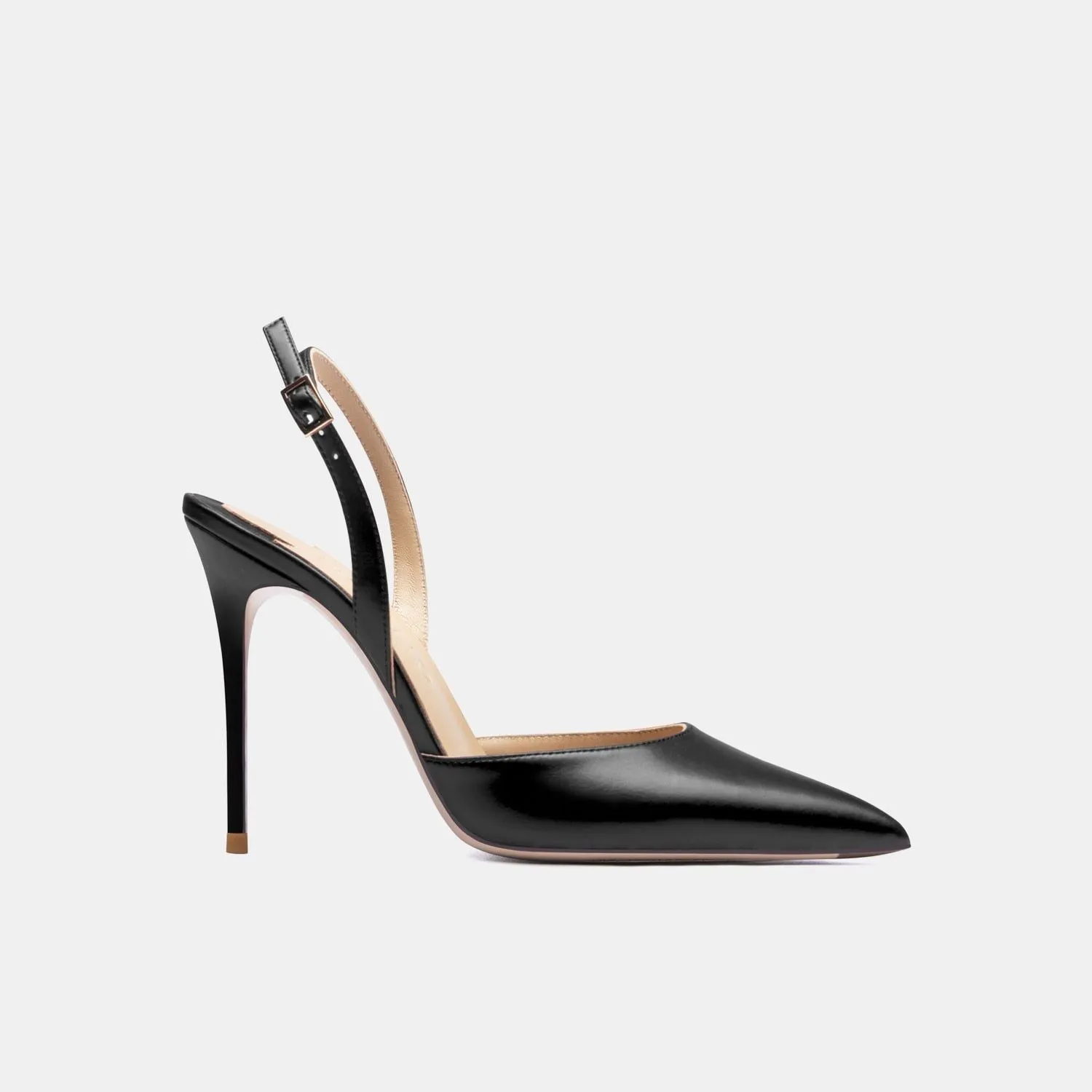 Summer High Heel Backstrap Genuine Leather Pointed Toe Bridal Pumps With Buckle