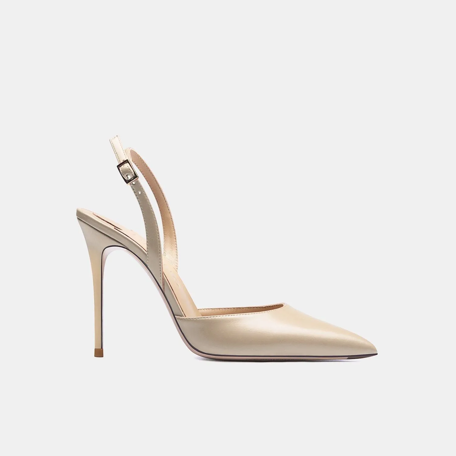 Summer High Heel Backstrap Genuine Leather Pointed Toe Bridal Pumps With Buckle