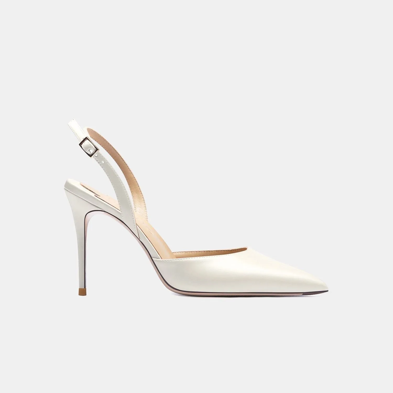 Summer High Heel Backstrap Genuine Leather Pointed Toe Bridal Pumps With Buckle