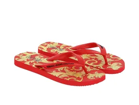 Versace Jeans Couture Red/Gold Baroque Print Flip Flop Slide