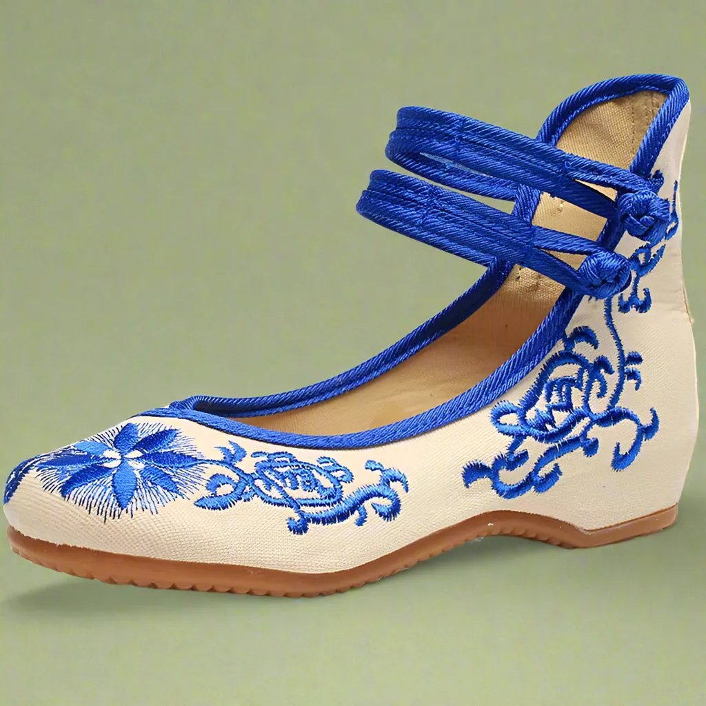 Vintage Double Strap Embroidered Ballet Shoes