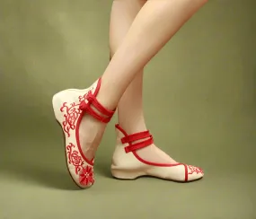 Vintage Double Strap Embroidered Ballet Shoes