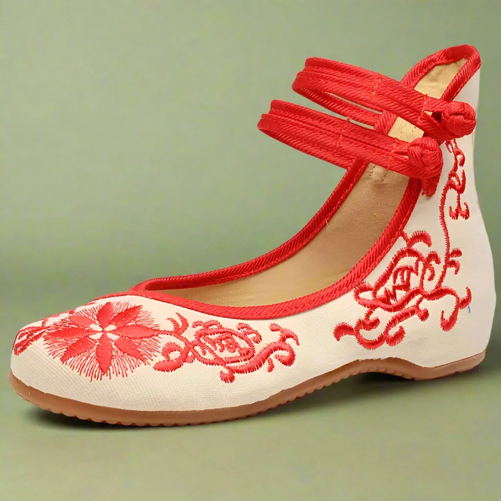 Vintage Double Strap Embroidered Ballet Shoes