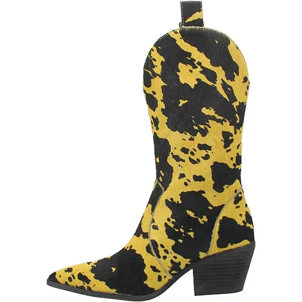 Women's Chunky Heel Pointed Toe Cow Print Cowboy Boots 78851198C