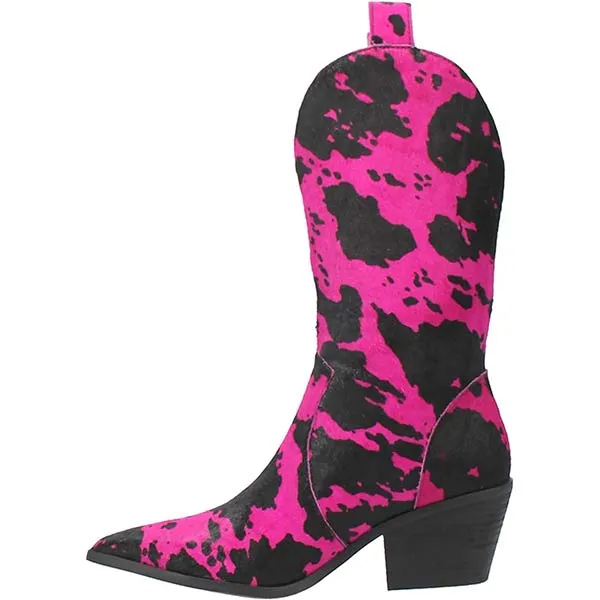 Women's Chunky Heel Pointed Toe Cow Print Cowboy Boots 78851198C