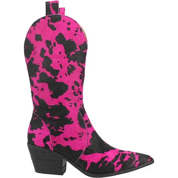 Women's Chunky Heel Pointed Toe Cow Print Cowboy Boots 78851198C