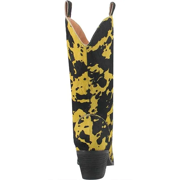 Women's Chunky Heel Pointed Toe Cow Print Cowboy Boots 78851198C