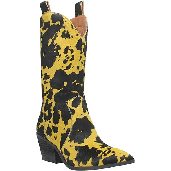 Women's Chunky Heel Pointed Toe Cow Print Cowboy Boots 78851198C